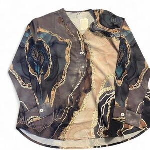 NWT Boutique Geode Gemstone Crystal Women’s XL Long Sleeve Button Up Top